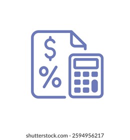 Tax Compliance Icon Line Art Document with Dollar Symbol Government Building and Percentage Sign for Finance
