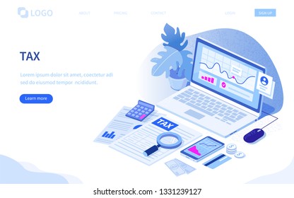 Tax concept. Can use for web banner, infographics, hero images. Flat isometric vector illustration isolated on white background.