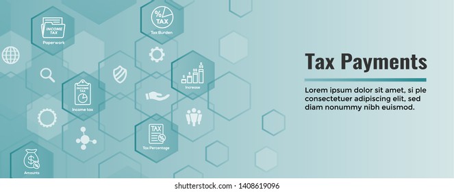 Tax concept with percentage paid, icon and income idea. Flat vector outline illustration Web Header Banner