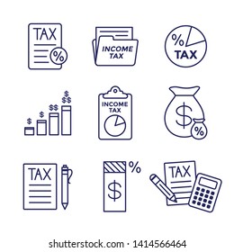 Tax concept - percentage paid, icon and income idea. Flat vector outline illustration.