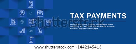 Tax concept with percentage paid, icon and income idea. Flat vector outline illustration Web Header Banner
