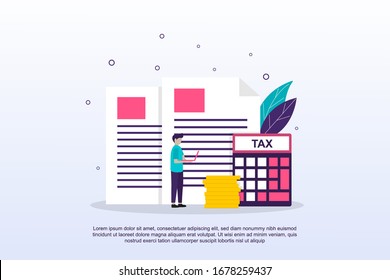 TAX concept with tiny people. Can use for web landing page, banner, marketing material. Vector Illustration