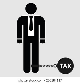 Tax Concept - Weight Of Tax Chained To A Stick Businessman Foot