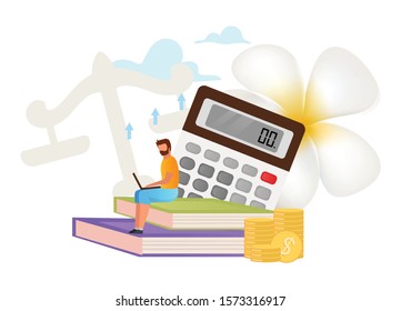 Tax consultant flat vector illustration. Business management, strategy analysis. Financial audit. Accounting. Calculating revenue. Economy growth. Isolated cartoon concept on white background