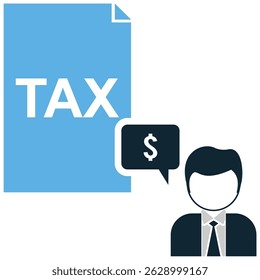 Vetor de ícone de consultor de imposto para consultoria financeira, ajuda de devolução de imposto e serviço de auditoria. Ideal para arquivamento de renda, planejamento de negócios e ilustração de assistência fiscal pessoal.