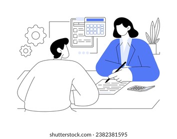 Tax consultant isolated cartoon vector illustrations. Small business owner talks with tax consultant, money management, financial security, budget accounting, profit audit vector cartoon.