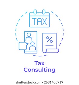 Tax consulting blue gradient concept icon. Expenses management. Finance, economics. Round shape line illustration. Abstract idea. Graphic design. Easy to use in infographic, presentation