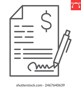 Tax contract line icon, tax and finance, contract vector icon, vector graphics, editable stroke outline sign, eps 10.