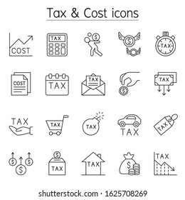 Tax & Cost icon set in thin line style