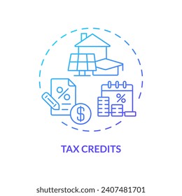 Tax credits blue gradient concept icon. Reduction of income taxes. Type of financial benefit. Fiscal policy. Easy to use in article. Round shape line illustration. Abstract idea. Graphic design