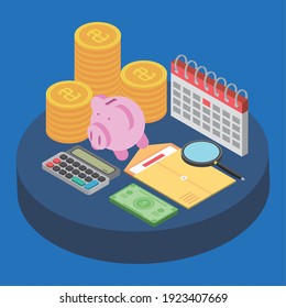 tax day calculator piggy bank calendar