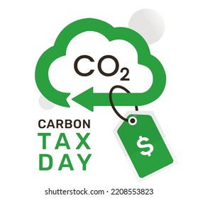 Tax Day of carbon dioxide cost with price tage badge, with CO2 cloud symbol as CO2 emissions compensation. Zero emission concept