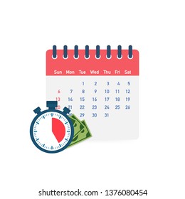 Tax day. Concept of Payment date or Payday loan like a calendar with money. Vector stock illustration.