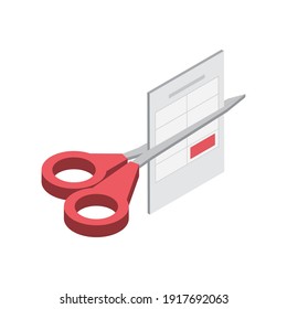 documento de corte de días de impuestos con tijeras icono de ilustración vectorial estilo isométrico