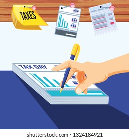 tax day with document and set icons