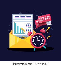 tax day with envelope mail and set icons