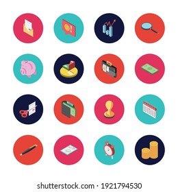 tax day envelope money chart wallet piggy bank icon set vector illustration isometric