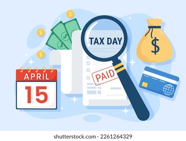 Tax Day Illustration with Clipboard Form, Clock, Calendar and Coins Money for Web Banner or Landing Page in Flat Cartoon Hand Drawn Templates