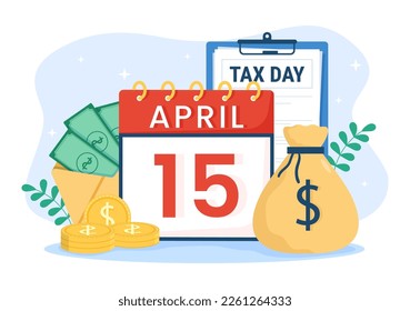 Tax Day Illustration with Clipboard Form, Clock, Calendar and Coins Money for Web Banner or Landing Page in Flat Cartoon Hand Drawn Templates