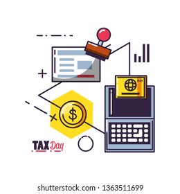 tax day with laptop computer and set icons