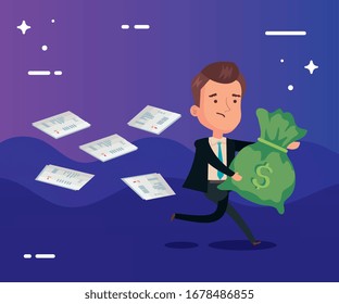 tax day poster with businessman running and icons with vector illustration design