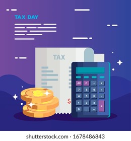 tax day poster with voucher paper and icons vector illustration design