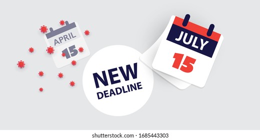 Tax Day Reminder Concept - Calendar Design Template - USA Tax Deadline, New Extended Date for IRS Federal Income Tax Returns: 15 July 2020
