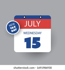 Tax Day Reminder Concept - Calendar Design Template - USA Tax Deadline, New Extended Date for IRS Federal Income Tax Returns: 15 July 2020