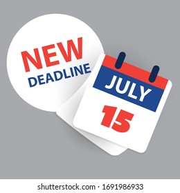 Tax Day Reminder Concept - Calendar Design Template - USA Tax Deadline, New Extended Date for IRS Federal Income Tax Returns: 15 July 2020