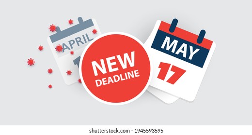 Tax Day Reminder Concept - Calendar Design Template - USA Tax Deadline, New Extended Date For IRS Federal Income Tax Returns: 17 May 2021