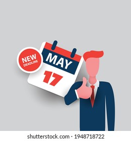 Tax Day Reminder Concept - Calendar Design Template - USA Tax Deadline, New Extended Date for IRS Federal Income Tax Returns: 17 May 2021
