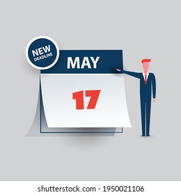 Tax Day Reminder Concept - Calendar Design Template - USA Tax Deadline, New Extended Date for IRS Federal Income Tax Returns: 17 May 2021