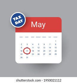 Tax Day Reminder Concept - Calendar Design Template - USA Tax Deadline, New Extended Date for IRS Federal Income Tax Returns: 17 May 2021