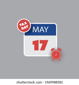 Tax Day Reminder Concept - Calendar Design Template - USA Tax Deadline, New Extended Date For IRS Federal Income Tax Returns: 17 May 2021