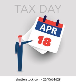 Tax Day Reminder Concept - Calendar Design Template - USA Tax Deadline, Due Date for Federal Income Tax Returns: 18th April 2023