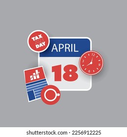 Tax Day Reminder Concept - Calendar Design Template - USA Tax Deadline, Due Date for IRS Federal Income Tax Returns:18th April, Year 2023