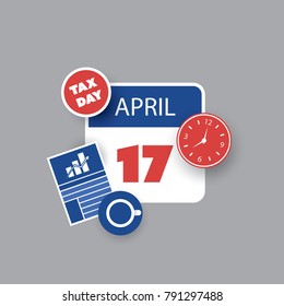 Tax Day Reminder Concept - Calendar Design Template - USA Tax Deadline, Due Date for Federal Income Tax Returns: 17 April 2018