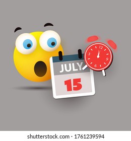 Tax Day Reminder Concept with Face - Calendar Design Template - USA Tax Deadline, New Extended Date for IRS Federal Income Tax Returns: 15 July 2020