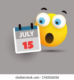 Tax Day Reminder Concept with Face - Calendar Design Template - USA Tax Deadline, New Extended Date for Federal Income Tax Returns: 15 July 2020