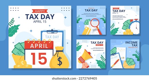 Tax Day Social Media Post Flat Cartoon Hand Drawn Templates Background Illustration