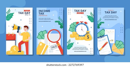 Tax Day Social Media Stories Cartoon Hand Drawn Templates Background Illustration