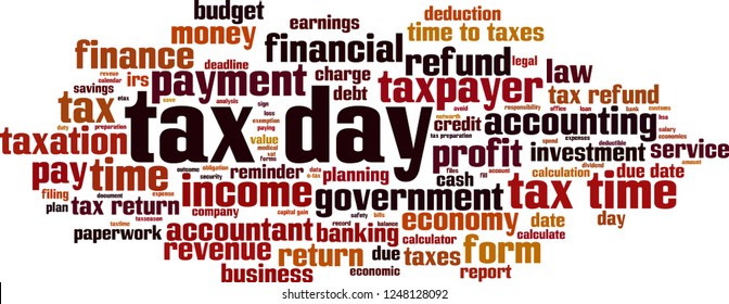 Tax day word cloud concept. Vector illustration