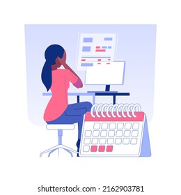 Tax Deadline Isolated Concept Vector Illustration. Sad Businesswoman Deals With Annual Return Last Date, Fiscal Year, Overdue Deadline, Financial Report Problem, Money Revenue Vector Concept.