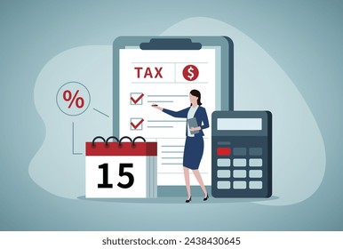 Tax declaration concept, businesswoman filling tax form documents. Calculating for income tax return.