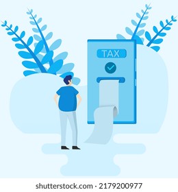 tax declaration illustration. Characters calculating business invoices. Taxation concept. Vector illustration.