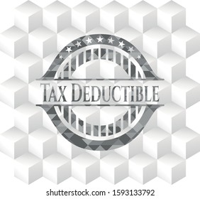 Tax Deductible grey emblem with geometric cube white background