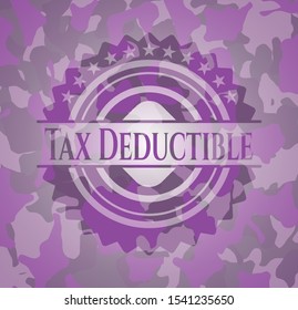 Tax Deductible pink and purple on camo pattern. Vector Illustration. Detailed.