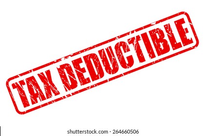 Tax deductible red stamp text on white