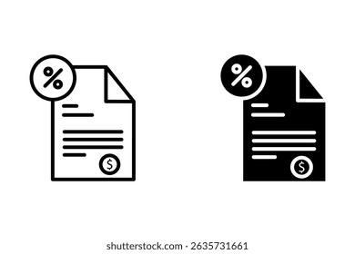 Icono de deducción de impuestos. Documento fiscal con moneda. Estilo de contorno. Vector. Aislar sobre fondo blanco.