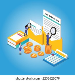 Tax deduction isometric 3d vector illustration concept for banner, website, illustration, landing page, flyer, etc.